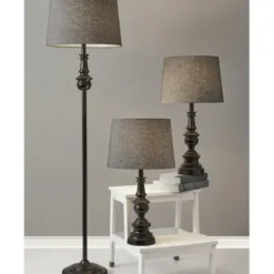 Table Lamps-Kirkland's Home Black Lucas 3-Pc. Table And Floor Lamp Set Gray