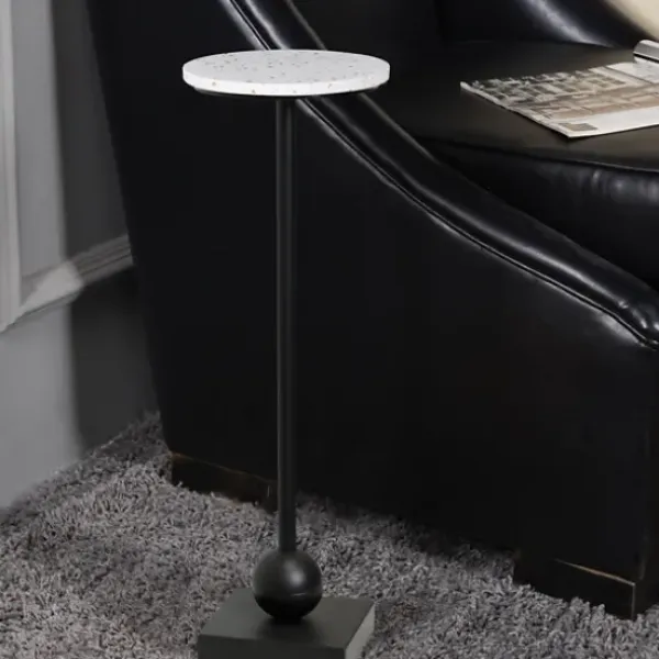 Accent & End Tables-Kirkland's Home Black Marble Top Pedestal Cocktail Table Black/White