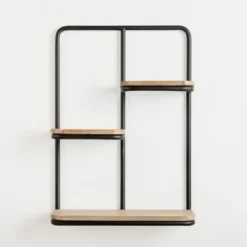 Shelves-Kirkland's Home Black Metal & Natural Wood Rounded Edge Wall Shelf