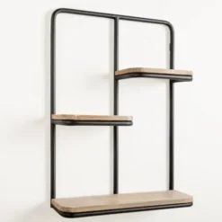 Shelves-Kirkland's Home Black Metal & Natural Wood Rounded Edge Wall Shelf