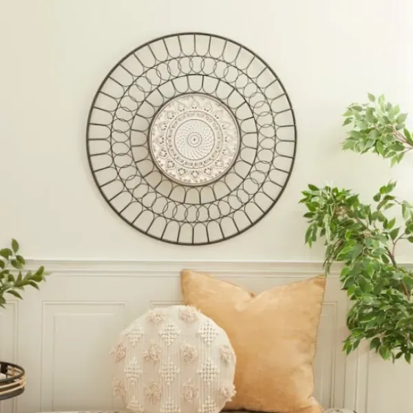 Wall Plaques-Kirkland's Home Black Metal Abstract Farmhouse Wall Plaque Black/White