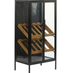 Kitchen Islands & Bar Carts-Kirkland's Home Black Metal And Brown Wood Standing Wine Rack Black/Brown