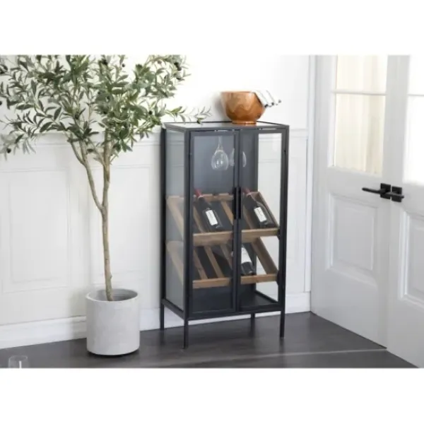 Kitchen Islands & Bar Carts-Kirkland's Home Black Metal And Brown Wood Standing Wine Rack Black/Brown