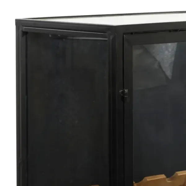 Kitchen Islands & Bar Carts-Kirkland's Home Black Metal And Brown Wood Standing Wine Rack Black/Brown
