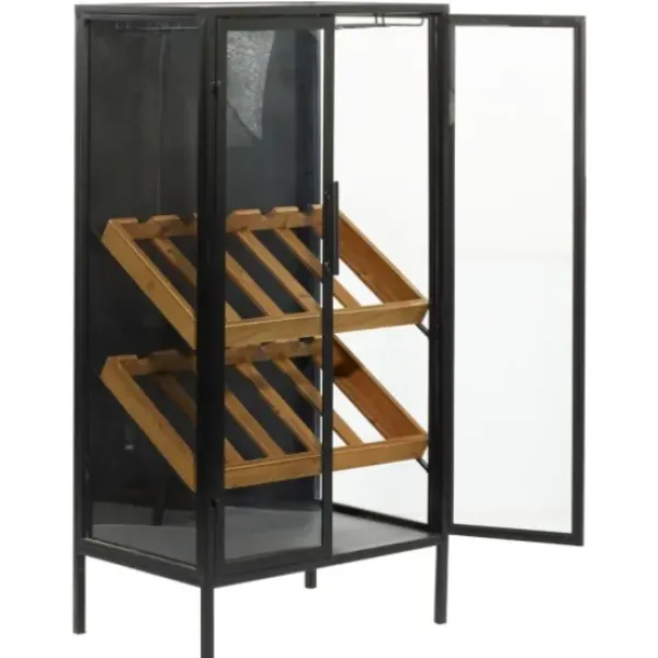 Kitchen Islands & Bar Carts-Kirkland's Home Black Metal And Brown Wood Standing Wine Rack Black/Brown