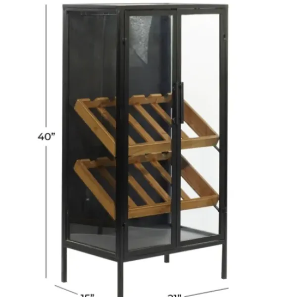 Kitchen Islands & Bar Carts-Kirkland's Home Black Metal And Brown Wood Standing Wine Rack Black/Brown
