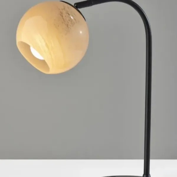Table Lamps-Kirkland's Home Black Metal And Frosted Glass Globe Table Lamp Tan