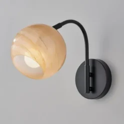Sconces-Kirkland's Home Black Metal And Frosted Glass Globe Sconce