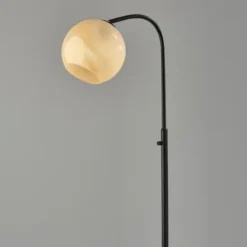 Floor Lamps-Kirkland's Home Black Metal And Frosted Glass Globe Floor Lamp Tan