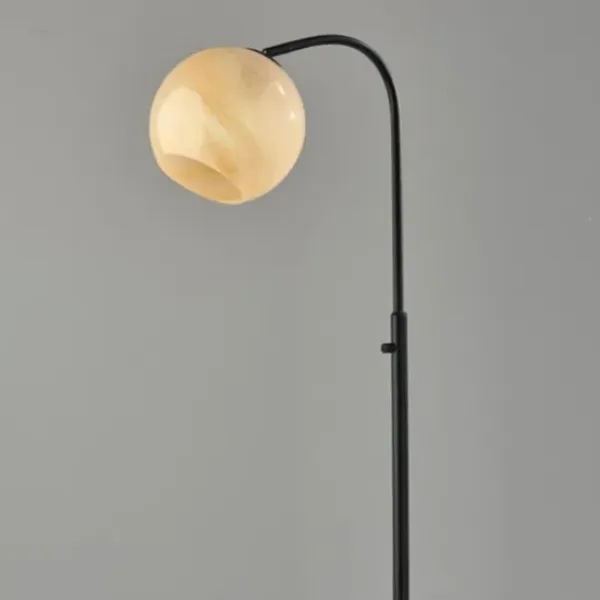 Floor Lamps-Kirkland's Home Black Metal And Frosted Glass Globe Floor Lamp Tan