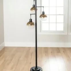 Floor Lamps-Kirkland's Home Black Metal And Glass 3-Arm Floor Lamp Gold