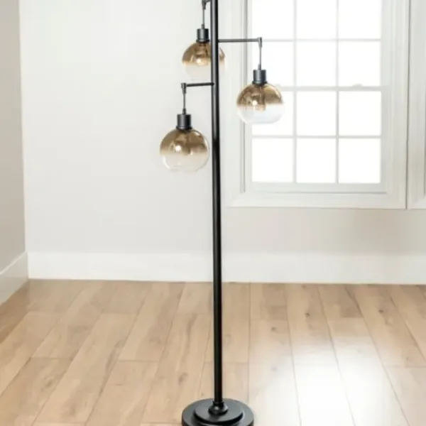 Floor Lamps-Kirkland's Home Black Metal And Glass 3-Arm Floor Lamp Gold