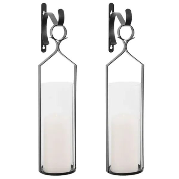 Sconces-Kirkland's Home Black Metal And Glass Logan Sconces, Set Of 2