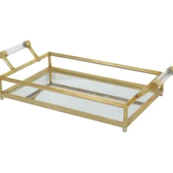 Decorative Trays-Kirkland's Home Black Metal And Glass Tray Brown/Black