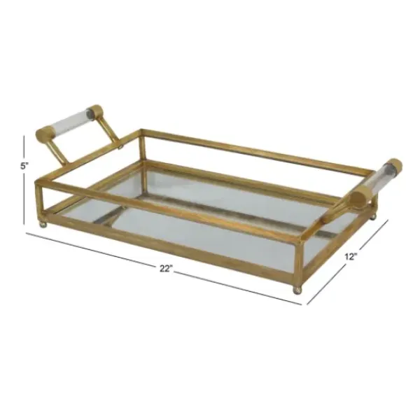 Decorative Trays-Kirkland's Home Black Metal And Glass Tray Brown/Black