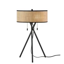 Table Lamps-Kirkland's Home Black Metal And Rat Tripod Table Lamp Tan