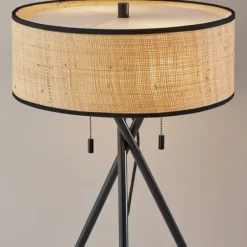 Table Lamps-Kirkland's Home Black Metal And Rat Tripod Table Lamp Tan