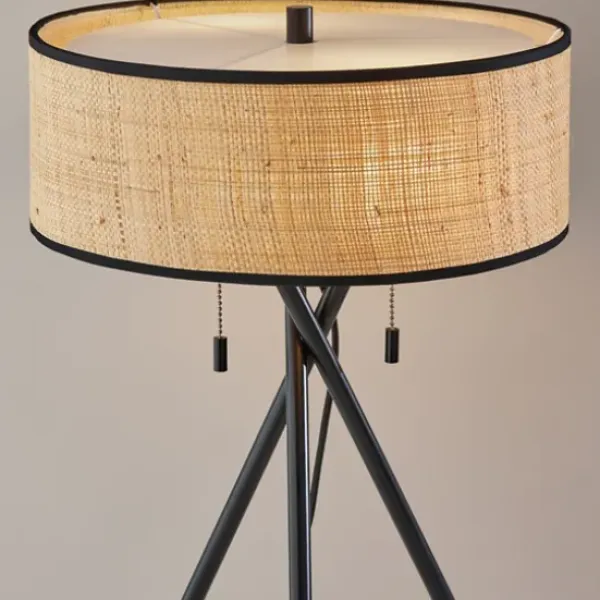 Table Lamps-Kirkland's Home Black Metal And Rat Tripod Table Lamp Tan