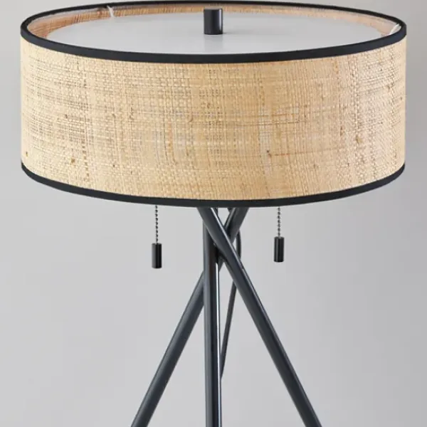 Table Lamps-Kirkland's Home Black Metal And Rat Tripod Table Lamp Tan
