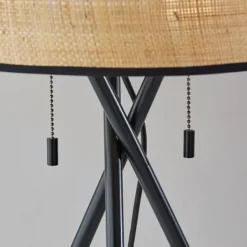 Table Lamps-Kirkland's Home Black Metal And Rat Tripod Table Lamp Tan