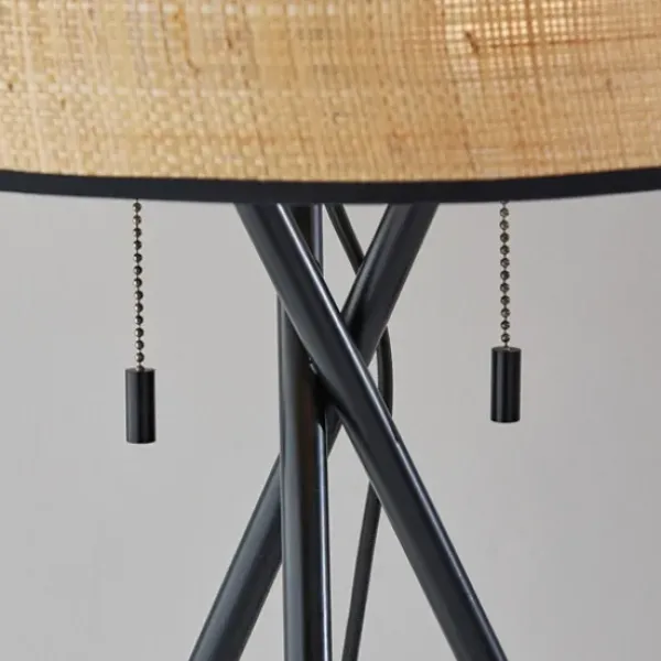 Table Lamps-Kirkland's Home Black Metal And Rat Tripod Table Lamp Tan