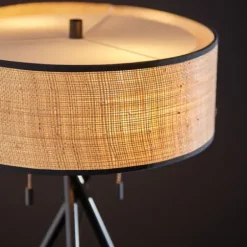 Table Lamps-Kirkland's Home Black Metal And Rat Tripod Table Lamp Tan