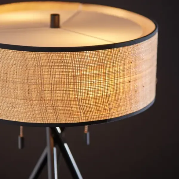Table Lamps-Kirkland's Home Black Metal And Rat Tripod Table Lamp Tan