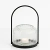 Lanterns-Kirkland's Home Black Metal And Rippled Glass Lantern Black/Clear