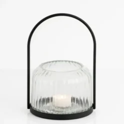 Lanterns-Kirkland's Home Black Metal And Rippled Glass Lantern Black/Clear