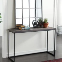 Console Tables-Kirkland's Home Black Metal And Wood Contemporary Console Table Black/Gray