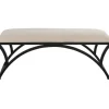 Benches & Ottomans-Kirkland's Home Black Metal Arched Frame Upholstered Bench Ivory