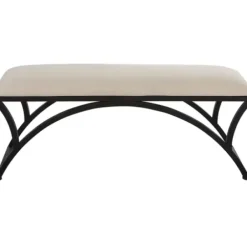 Benches & Ottomans-Kirkland's Home Black Metal Arched Frame Upholstered Bench Ivory