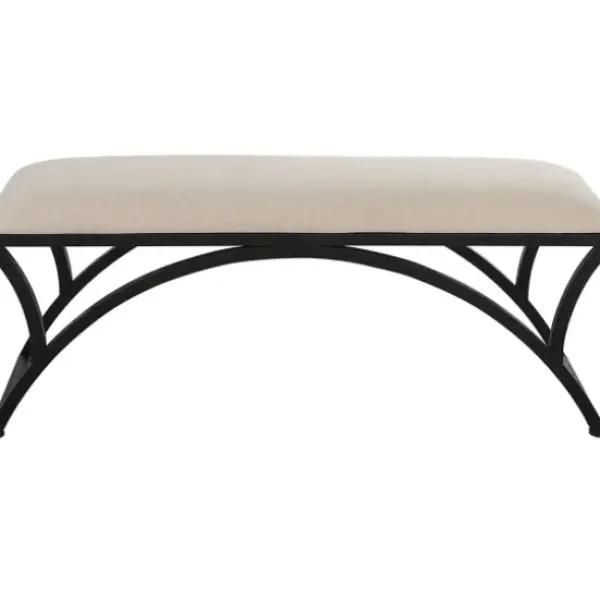 Benches & Ottomans-Kirkland's Home Black Metal Arched Frame Upholstered Bench Ivory