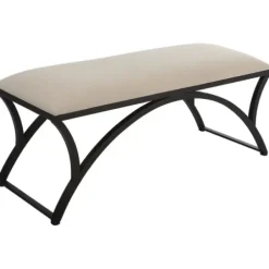 Benches & Ottomans-Kirkland's Home Black Metal Arched Frame Upholstered Bench Ivory