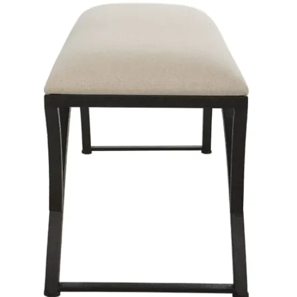 Benches & Ottomans-Kirkland's Home Black Metal Arched Frame Upholstered Bench Ivory