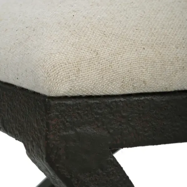 Benches & Ottomans-Kirkland's Home Black Metal Arched Frame Upholstered Bench Ivory