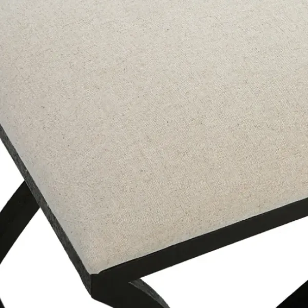 Benches & Ottomans-Kirkland's Home Black Metal Arched Frame Upholstered Bench Ivory
