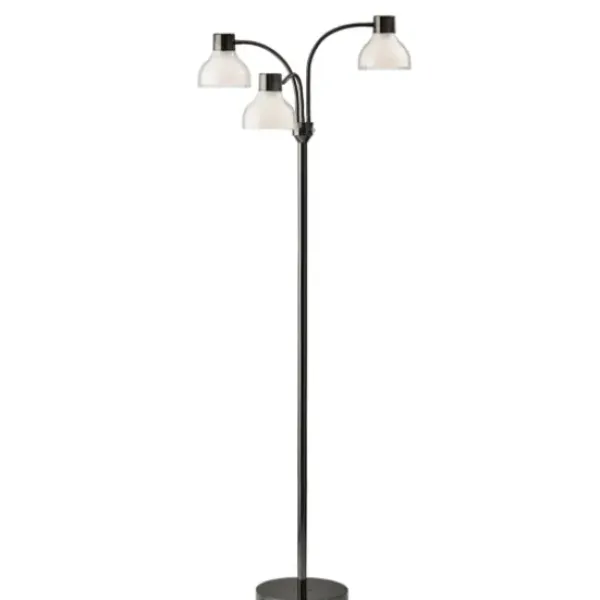 Floor Lamps-Kirkland's Home Black Metal 3-Arm Frosted Shade Floor Lamp White
