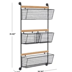 Wall Storage-Kirkland's Home Black Metal 4-Basket Wall Shelf