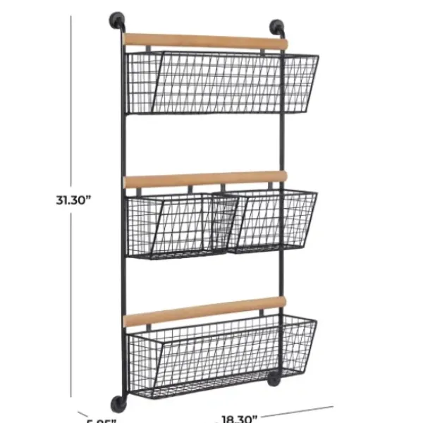 Wall Storage-Kirkland's Home Black Metal 4-Basket Wall Shelf
