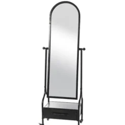 Full Length & Floor Mirrors-Kirkland's Home Black Metal Cheval Frame Mirror With Drawer