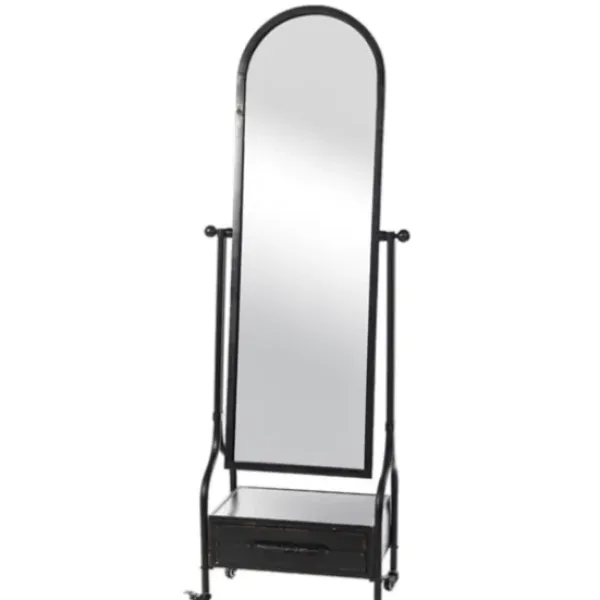 Full Length & Floor Mirrors-Kirkland's Home Black Metal Cheval Frame Mirror With Drawer