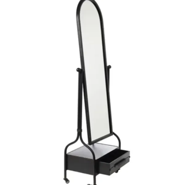 Full Length & Floor Mirrors-Kirkland's Home Black Metal Cheval Frame Mirror With Drawer