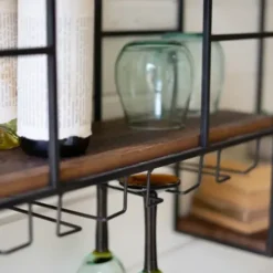 Shelves-Kirkland's Home Black Metal Cubed Wood With Wine Bar