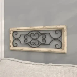 Wall Plaques-Kirkland's Home Black Metal Farmhouse Scroll Wall Plaque White/Black