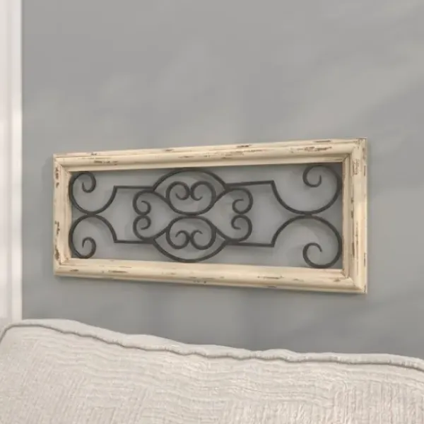 Wall Plaques-Kirkland's Home Black Metal Farmhouse Scroll Wall Plaque White/Black