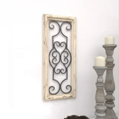 Wall Plaques-Kirkland's Home Black Metal Farmhouse Scroll Wall Plaque White/Black