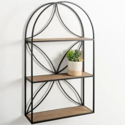 Shelves-Kirkland's Home Black Metal Flower Frame 3-Tier Wall Shelf