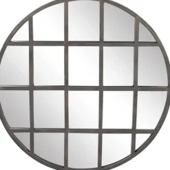 Decorative Mirrors-Kirkland's Home Black Metal Grid Overlay Round Mirror