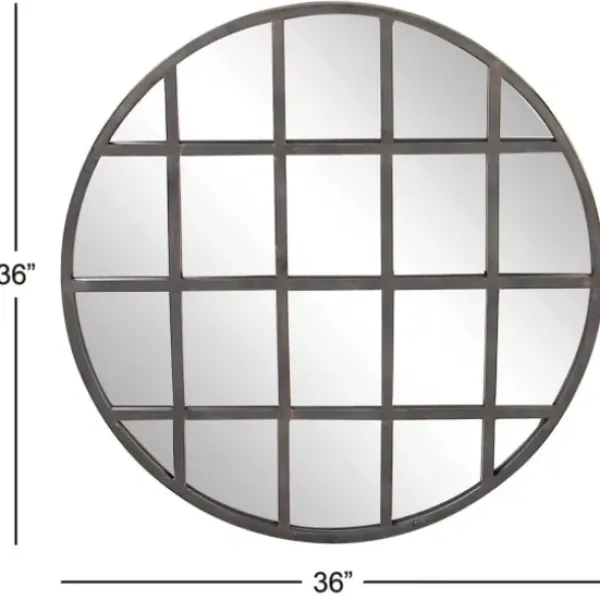 Decorative Mirrors-Kirkland's Home Black Metal Grid Overlay Round Mirror